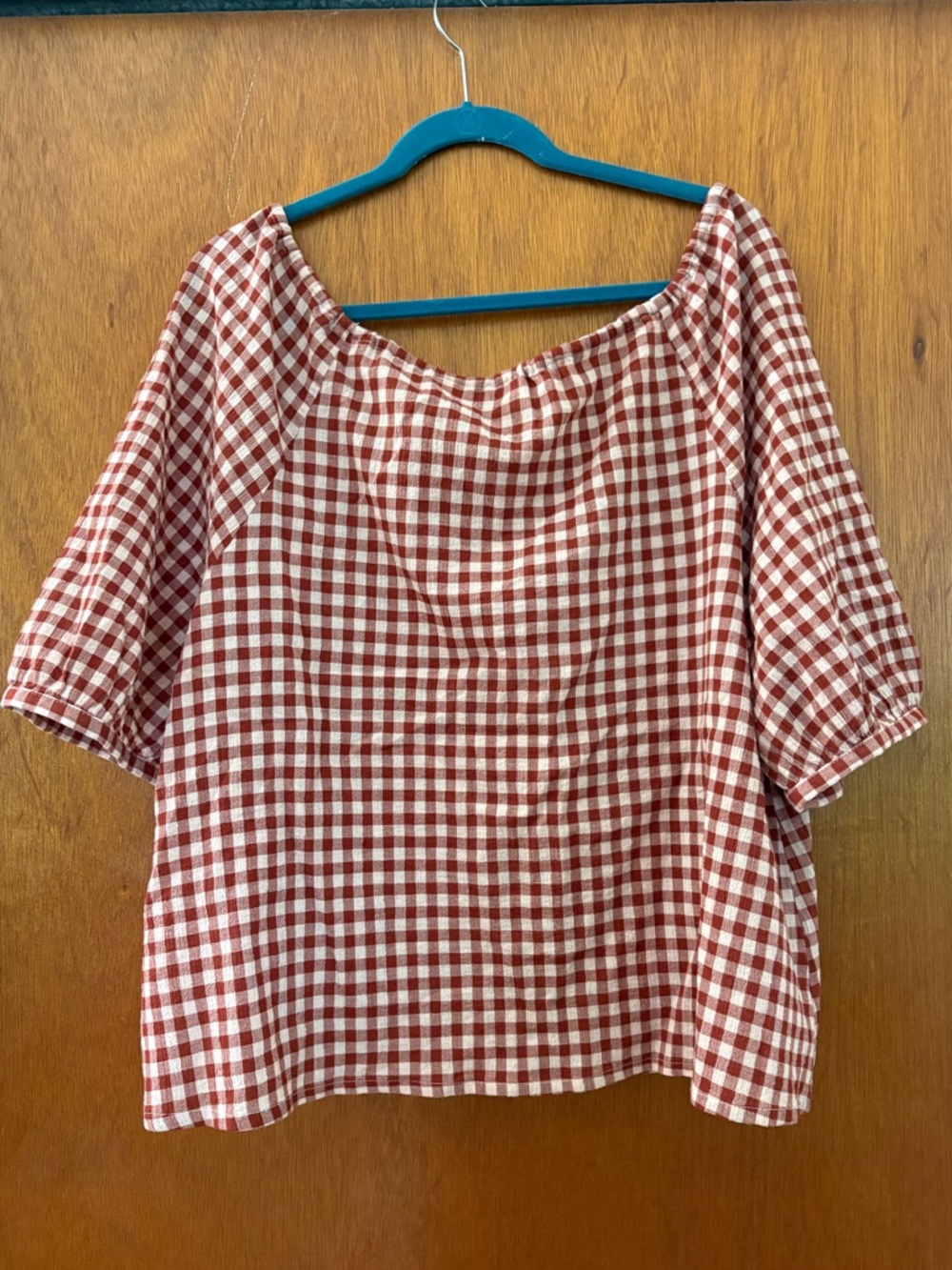 New Large Treasure & Bond Red Gingham Checkered Tie Front Top - Picture 13 of 13